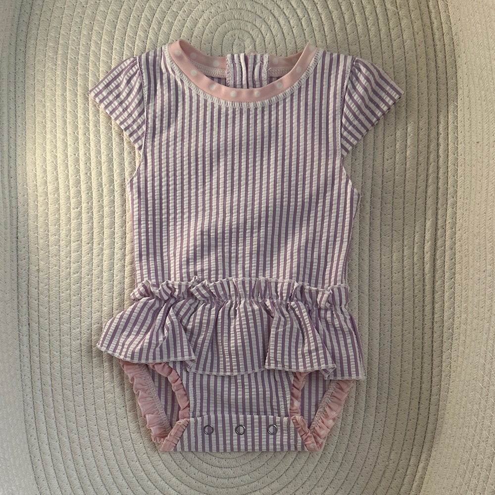 Ruffle Butts Pink and Lavender Seersucker Swimsuit